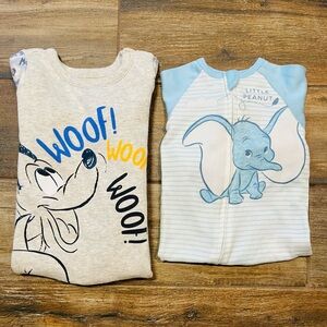 Disney Kids One Pieces Footies Pluto size 12-18 mo Dumbo size 3 mo BUNDLED PAIR